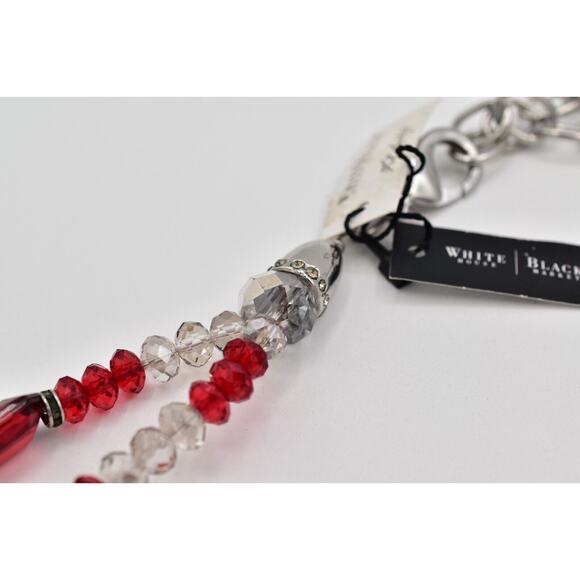 White House Black Market M/L Crystal Chain Belt Red White Beaded Silver NWT main image 12